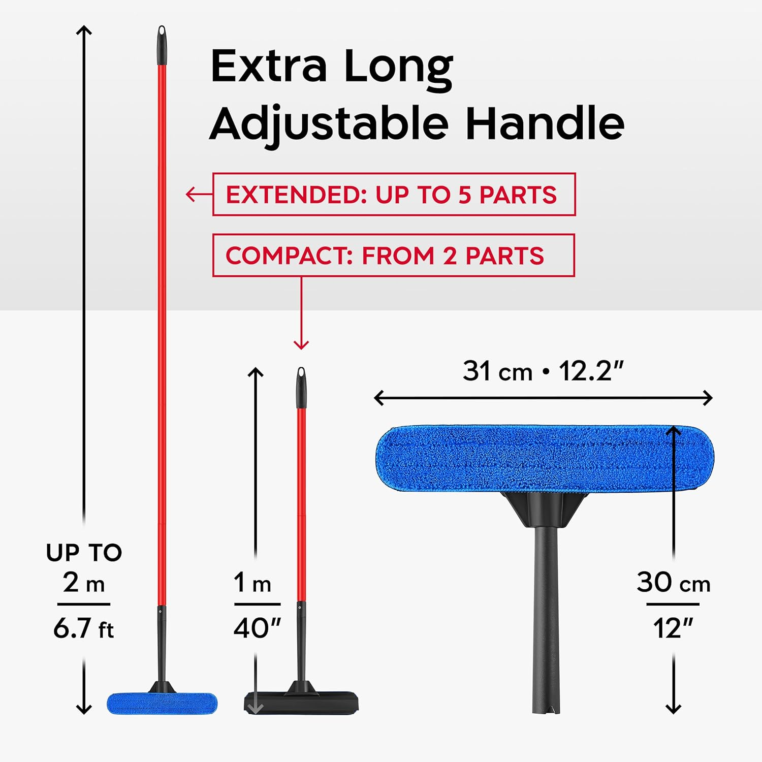 Tyroler 2-In-1 High Window Cleaner Squeegee with 30-205CM 5 Part Stainlessteel Handle | Made of 100% Natural Rubber for Superior Durability and Protection