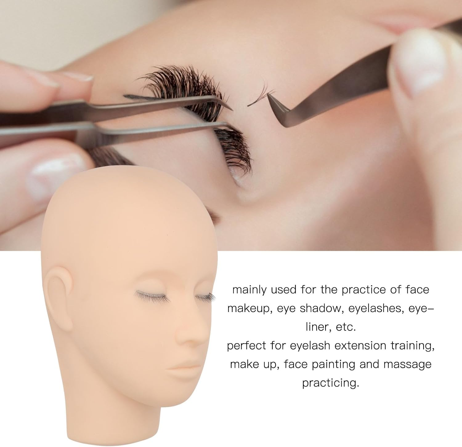 Lash Mannequin Head 3 Layers Safe Soft Silicone, High Simulation Makeup Practice Head for Salon Massage Training, 3 Layer Lash Mannequin Head, Eyelash Mannequin Head image number 2