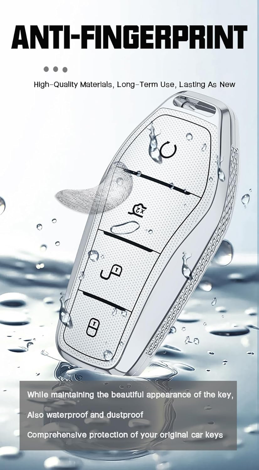 Smart Remote Car Key Case Fit for BYD Atto 3 Han Tang Dolphin Yuan Qin Seal Dolphin Song Pro-Dm-I Key Cover Keychain Protective Key Shell Plating Key Fob Holder Keyring 4 Buttons a Pink - A-Black image number 2