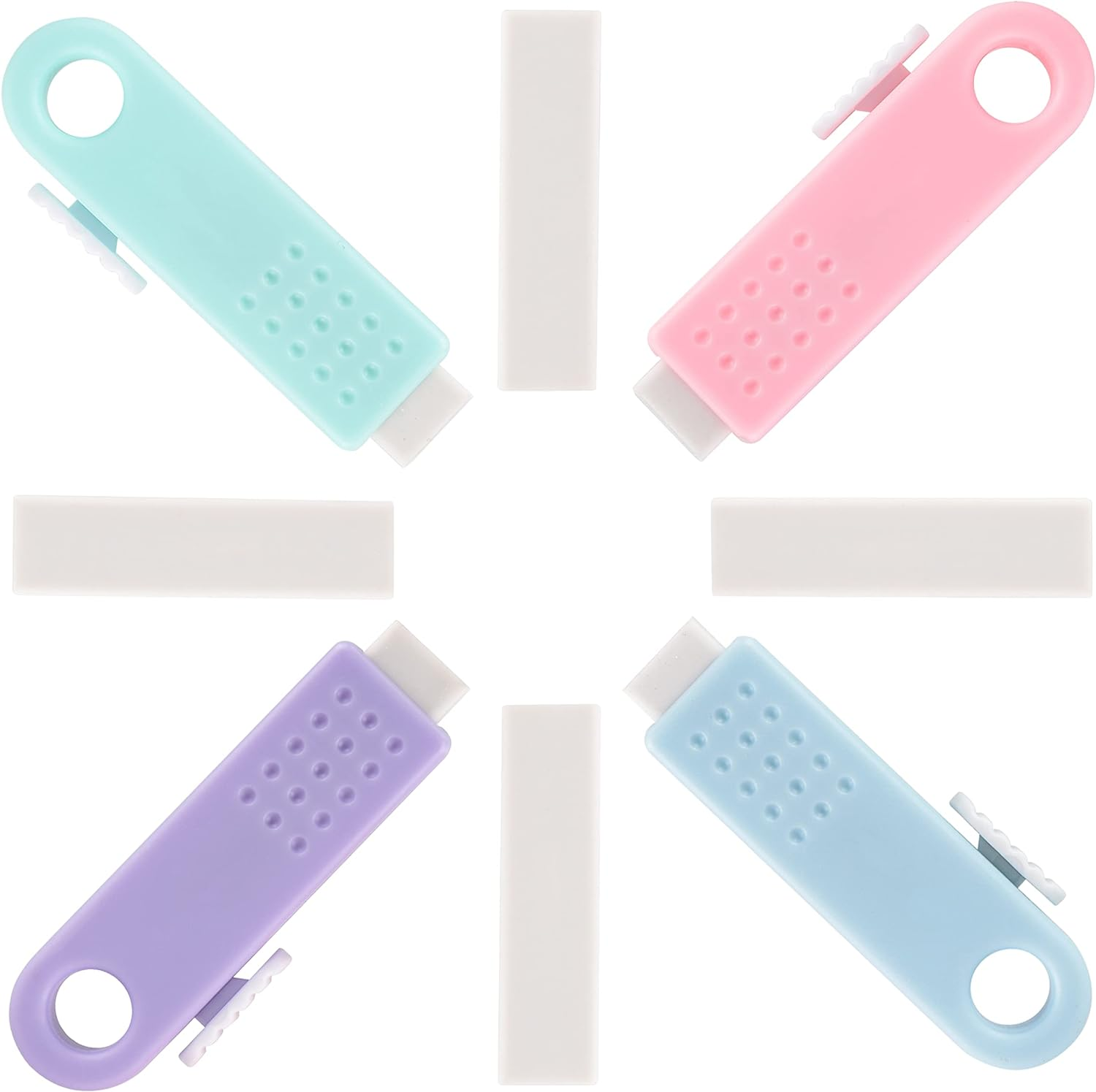 4 Pack Sliding Retractable Click Eraser Assorted Soft Colors Pastel Erasers Push Pull Aesthetic Erasers with Plastic Sleeve for Students Kids, School Office Home Supplies image number 4