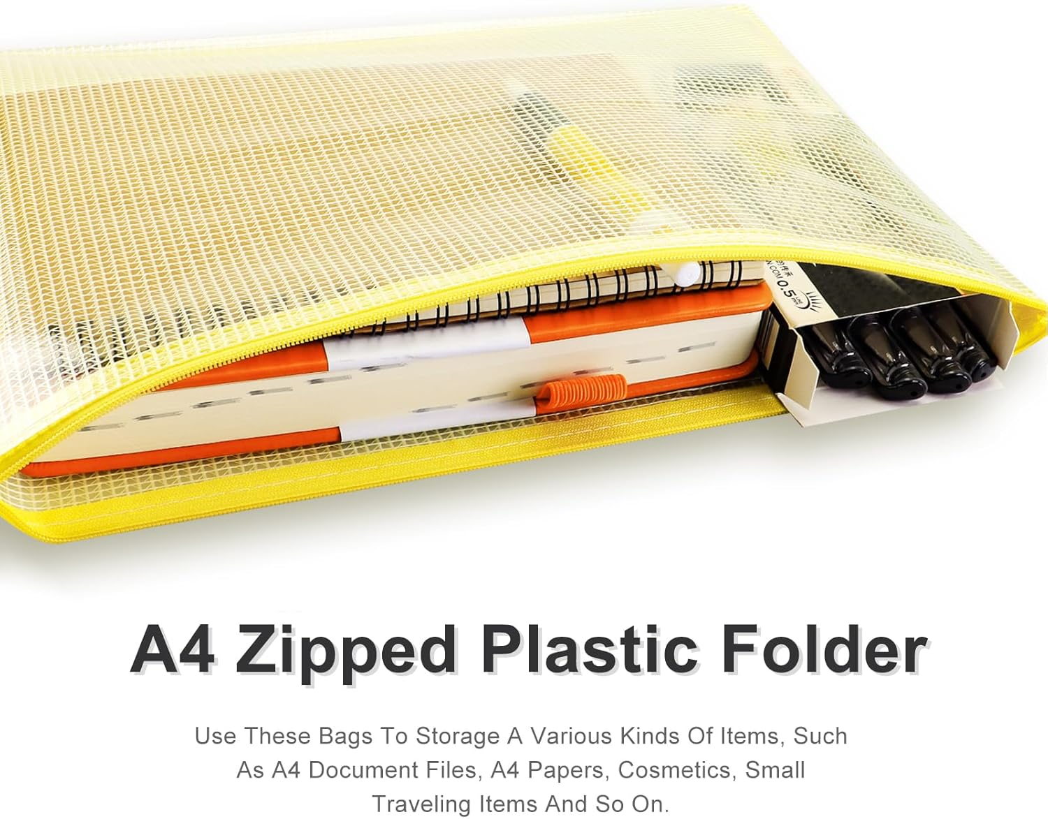 ZTOWOTO 5 PCS Mesh Zipper Pouch Bags,A4 Zipper Pouch Zipper Bags,Waterproof Mesh Zipper Bags,Zipper Mesh Pouch Ideal for School Office Home Work Office Supplies Travel Organization (5 Color) image number 4