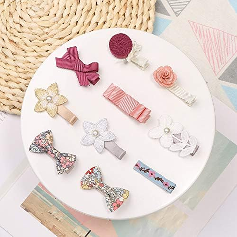 10Pcs Baby Girls Hair Clips Full Lined Alligator Clip Floral Bow Barrettes Handmade Hair Accessories for Newborn Infant Toddler Kids image number 4