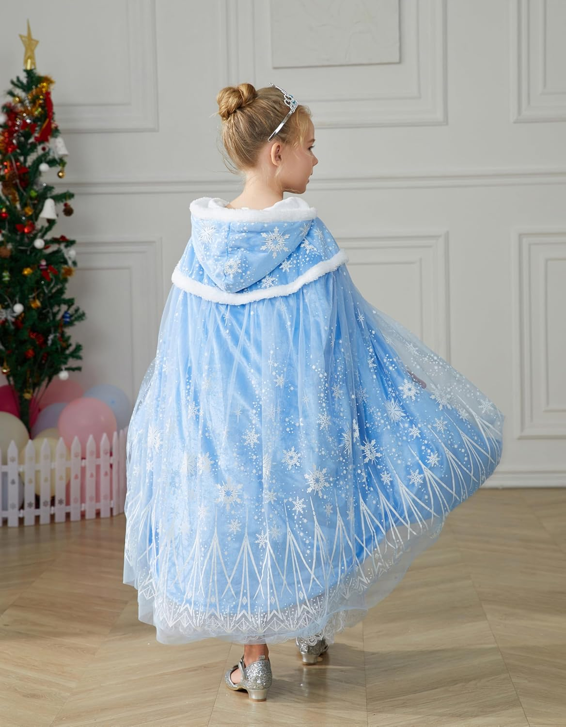 2022 Girls Luxurious Hooded Cape for Elsa Kids Princess Cloak Costume image number 1