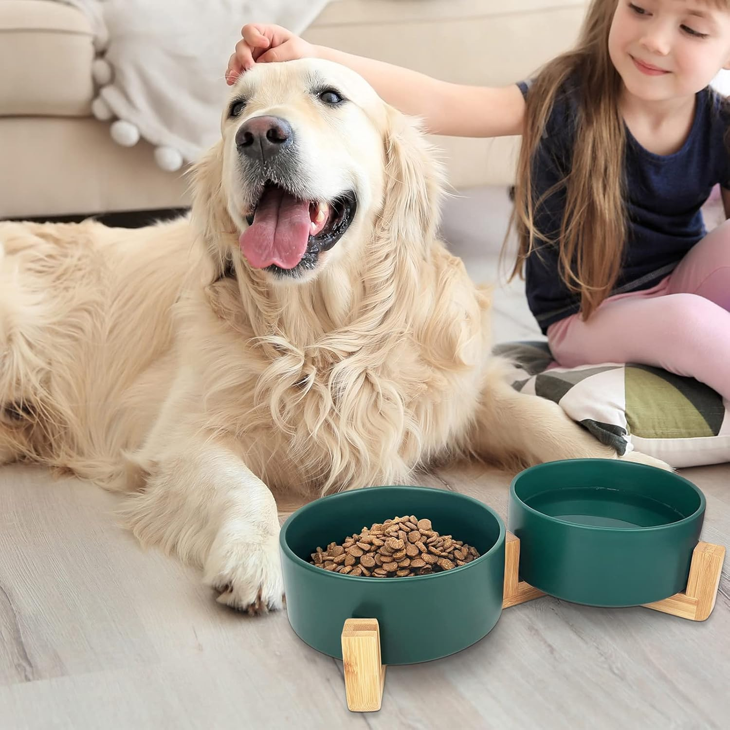 KPWACD Ceramic Dog Bowl with Anti-Slip Stand, 14 OZ, Suitable for Cats, Dogs, Rabbits, Hamsters - Green image number 2