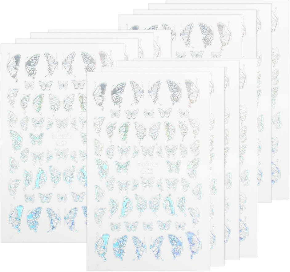Nail DIY Sticker, 2 Colors Non?Toxic Nail Art Sticker, Harmless Small Lady for Woman Girl Female(Laser Silver Butterfly Sticker L01)