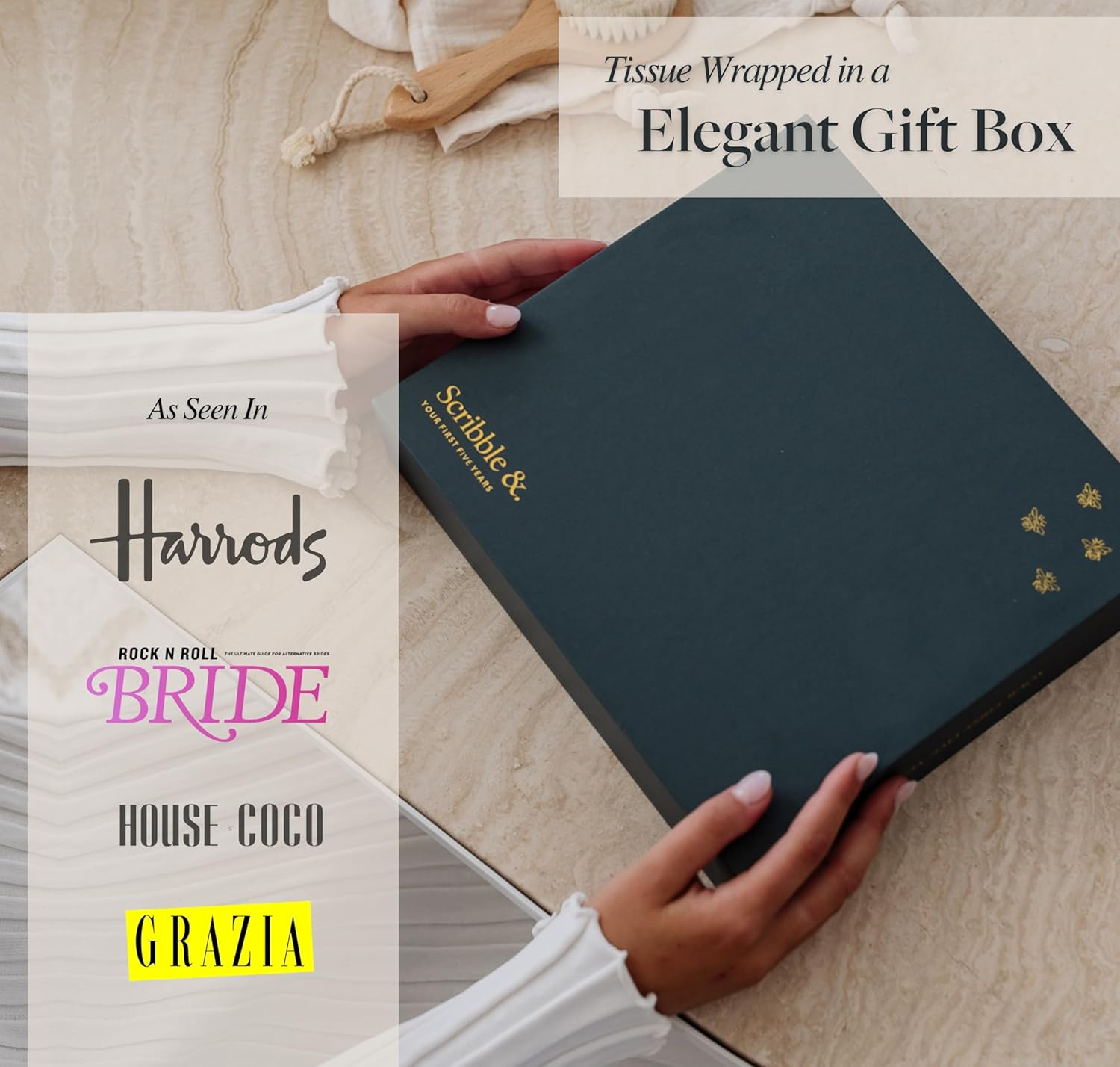 Scribble & Dot&trade; Baby Journal Memory Book | Elegant Keepsake for Newborn to Age 5 | Gift-Ready with Tissue Wrap & Box | Perfect for Showers & Pregnancy Gifts image number 1