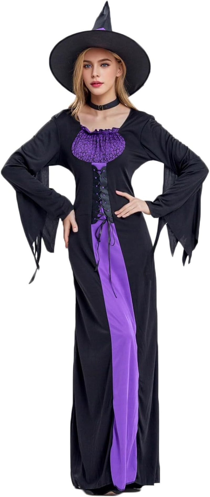 Witch Costume Outfit for Women Halloween Adult Witch Dress with Witch Hat