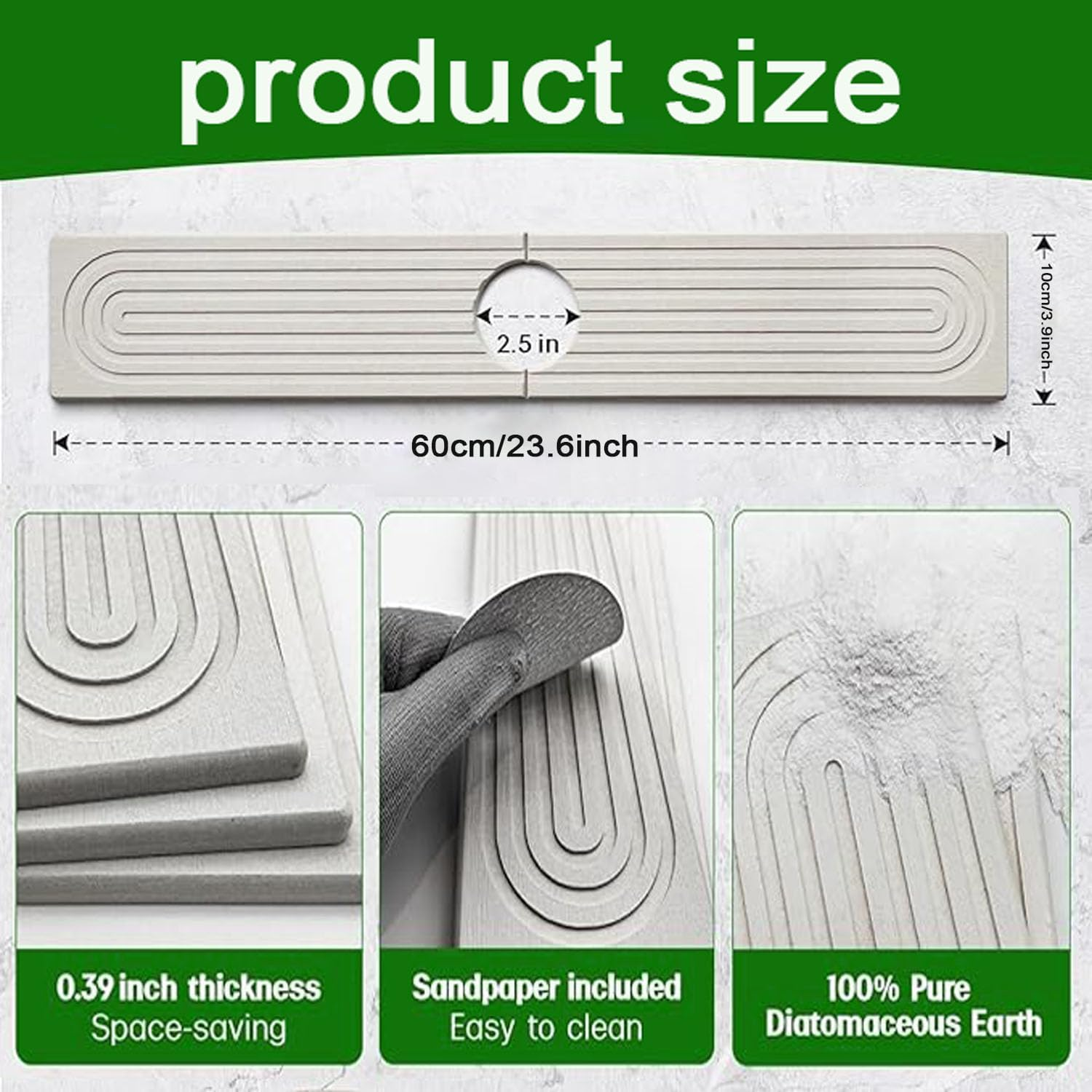 Lxcshljx 24 in Faucet Mat for Kitchen Sink, Faucet Splash Guard, Diatomite Fast Drying Stone Sink Tray, Absorbent Mat for Kitchen and Bathroom Counter, Faucet Splash Catcher, Prevents Moisture Buildup image number 4