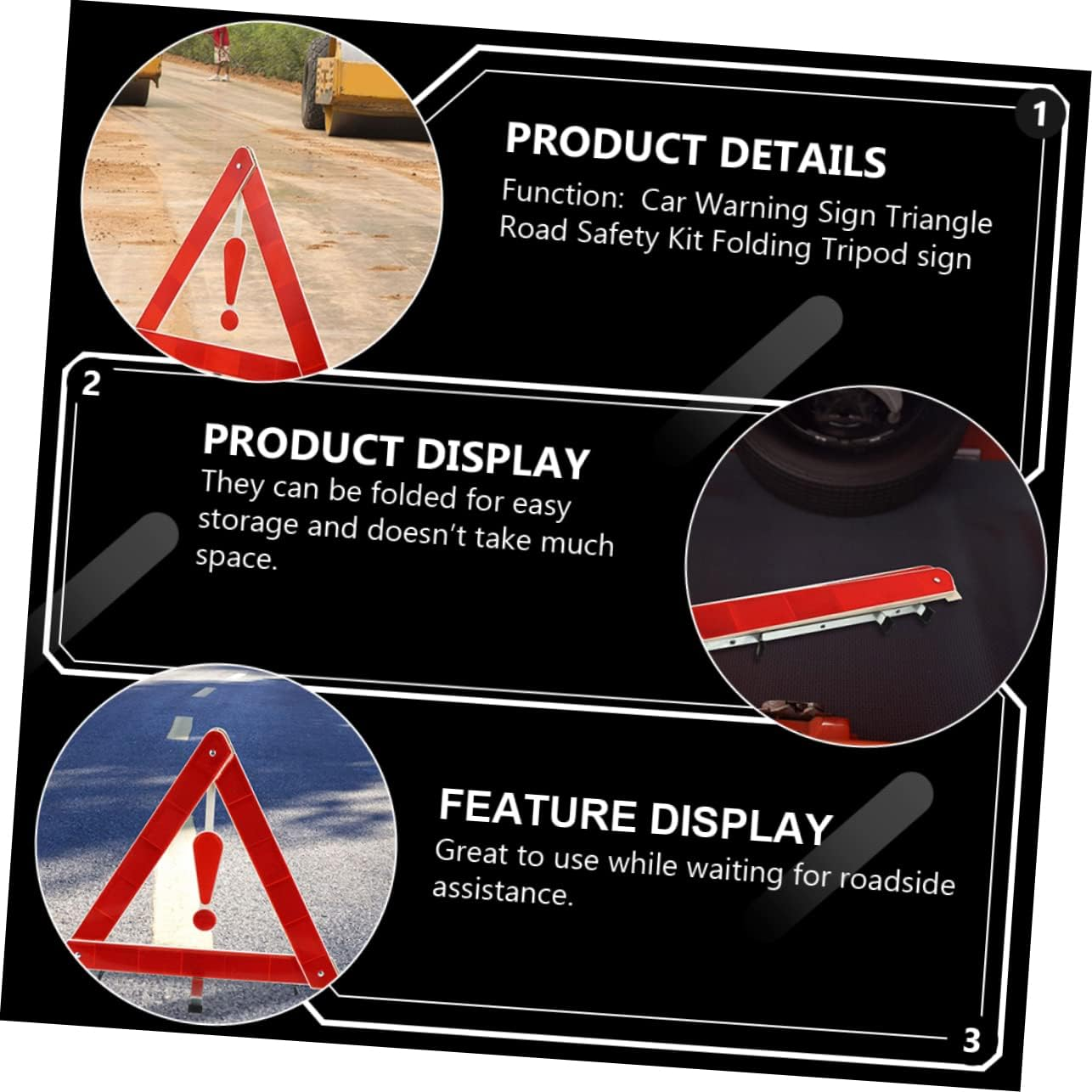 SOLUSTRE 4Pcs Car Warning Sign Warning Triangle Safety Sign Kit Automotive Triangles Road Safety Kit image number 2
