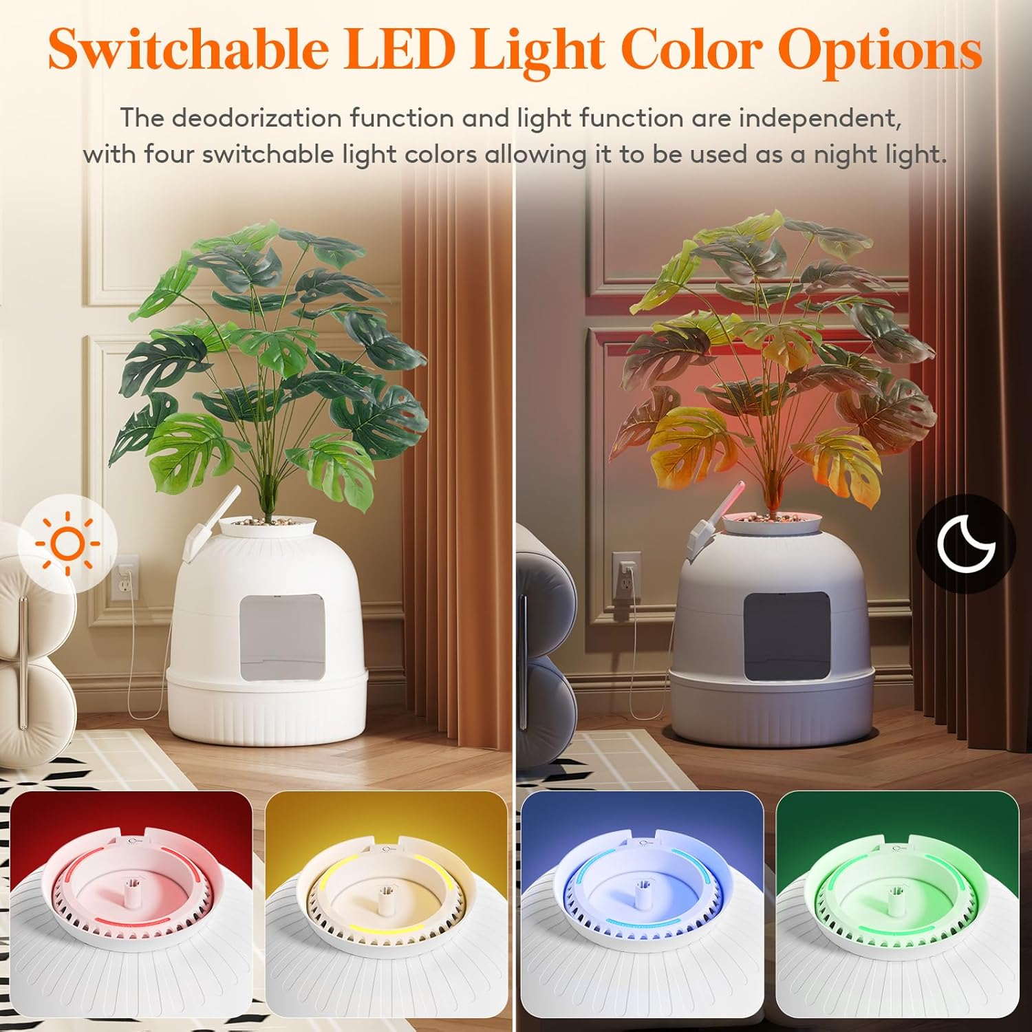 Lifewit Plant Cat Litter Box with Odor Removal System, Hidden Enclosure Litter Tray with Faux Plant & Scoop in Living Room, Bedroom, Corner, White image number 6