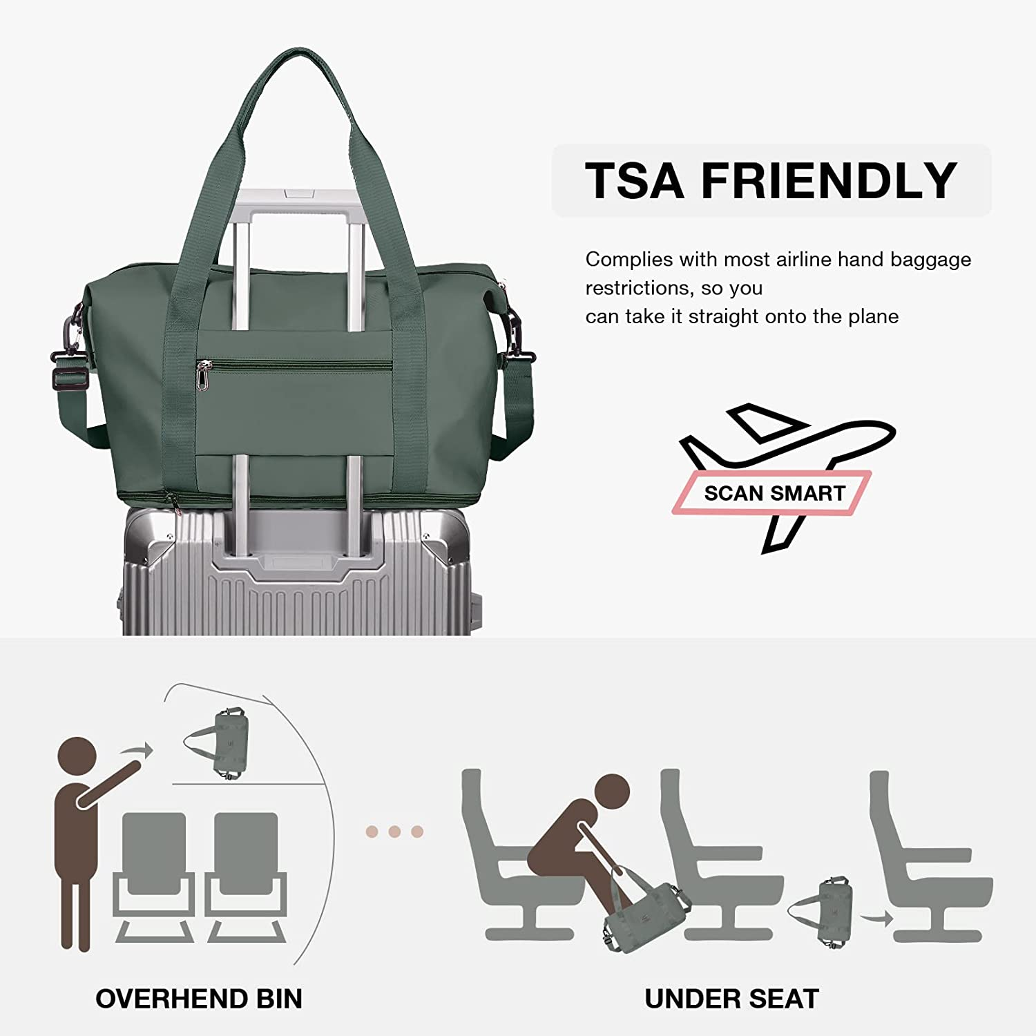 Pakembl Travel Duffle Bag,Shoulder Overnight Weekender Bag for Women,Sport Tole Gym Bag Women,Expandable Duffle Bags Hospital Bag Green image number 2