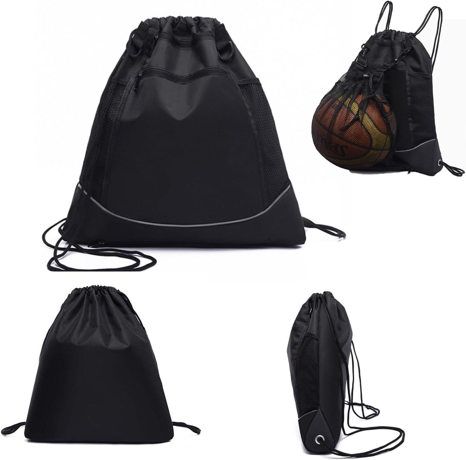 Drawstring Basketball Backpack,Foldable Storage and with Removable Mesh Pocket, Soccer, Volleyball, Baseball Multi-Purpose Training Bag Sports Backpacks image number 4