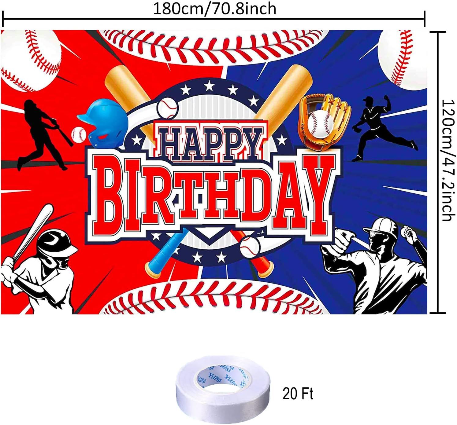 Baseball Birthday Party Decoration - Happy Birthday Backdrop Photo Background Banner Poster for Party Decorations Supplies 70.8 X 47.2 Inch - Airplane image number 5