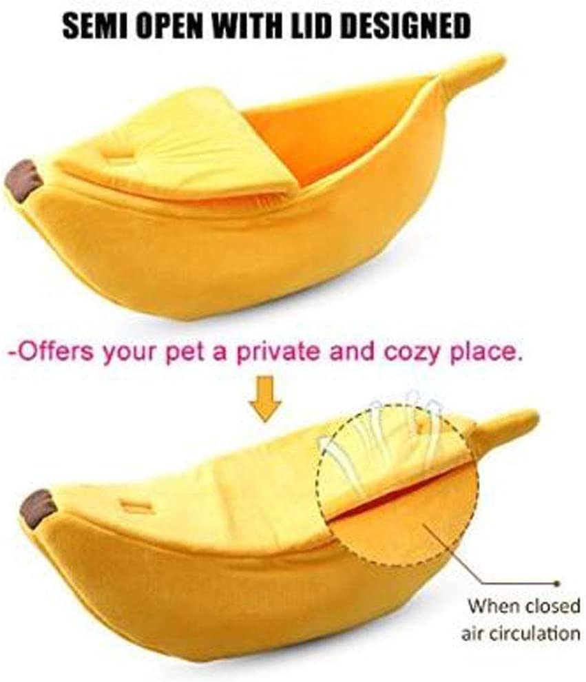 QKWSUGER Cute Banana Cat Bed House Large Size, Pet Bed Cave Soft Cat Cuddle Bed, Lovely Pet Supplies for Cats Kittens Bed, Yellow (Yellow M) image number 3