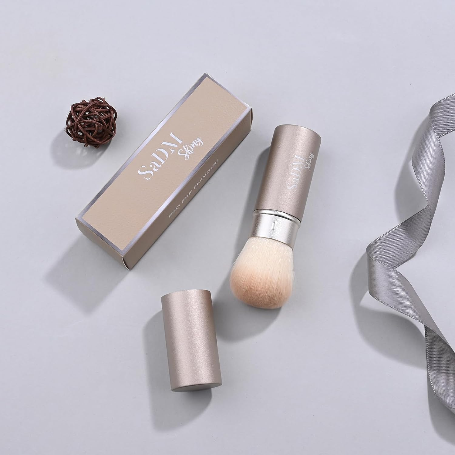 Retractable Kabuki Makeup Brush - Blender Brush for Powder, Cream, Liquid Foundation, Sunscreen, Blush Blending & Bronzer - Professional Make up Brush - Full Face Makeup Brush - Vegan & Cruelty Free image number 3