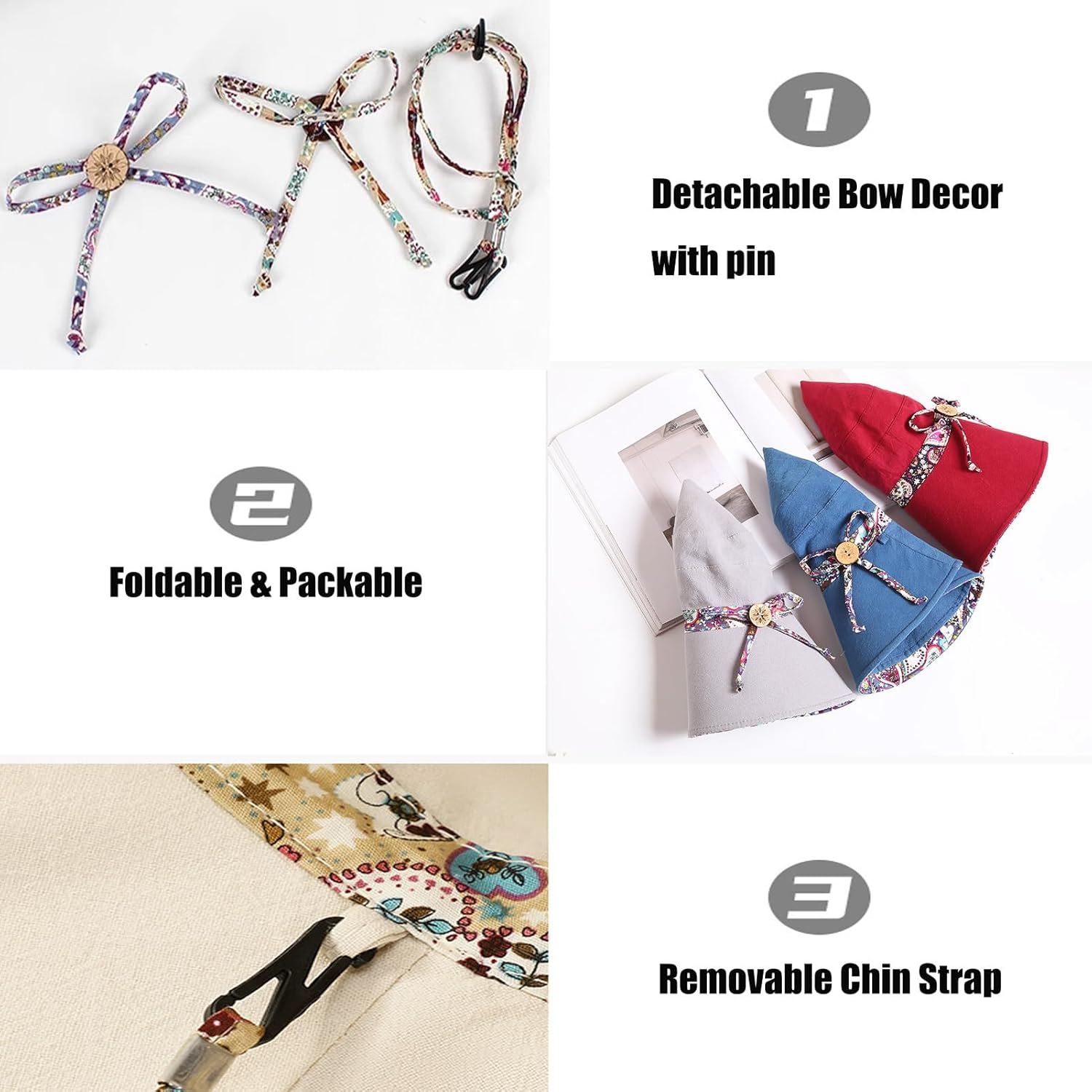 KXF Sun Hat for Women Wide Brim Summer Beach Hat with Chin Strap Foldable Bucket Hat for Travel Sun Protection - Beige image number 3