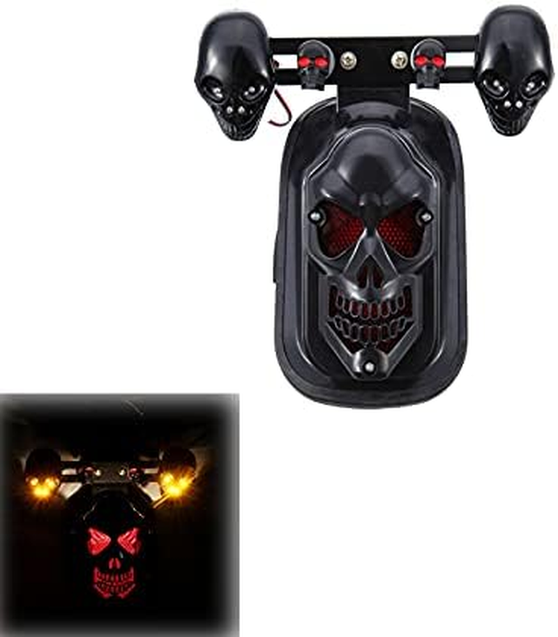 Motorcycle Skull Tail Light Integrated Turn Signal Skull Shape Black Casing Amber LED Brake Taillight Led Lights Fit for Har-Ley