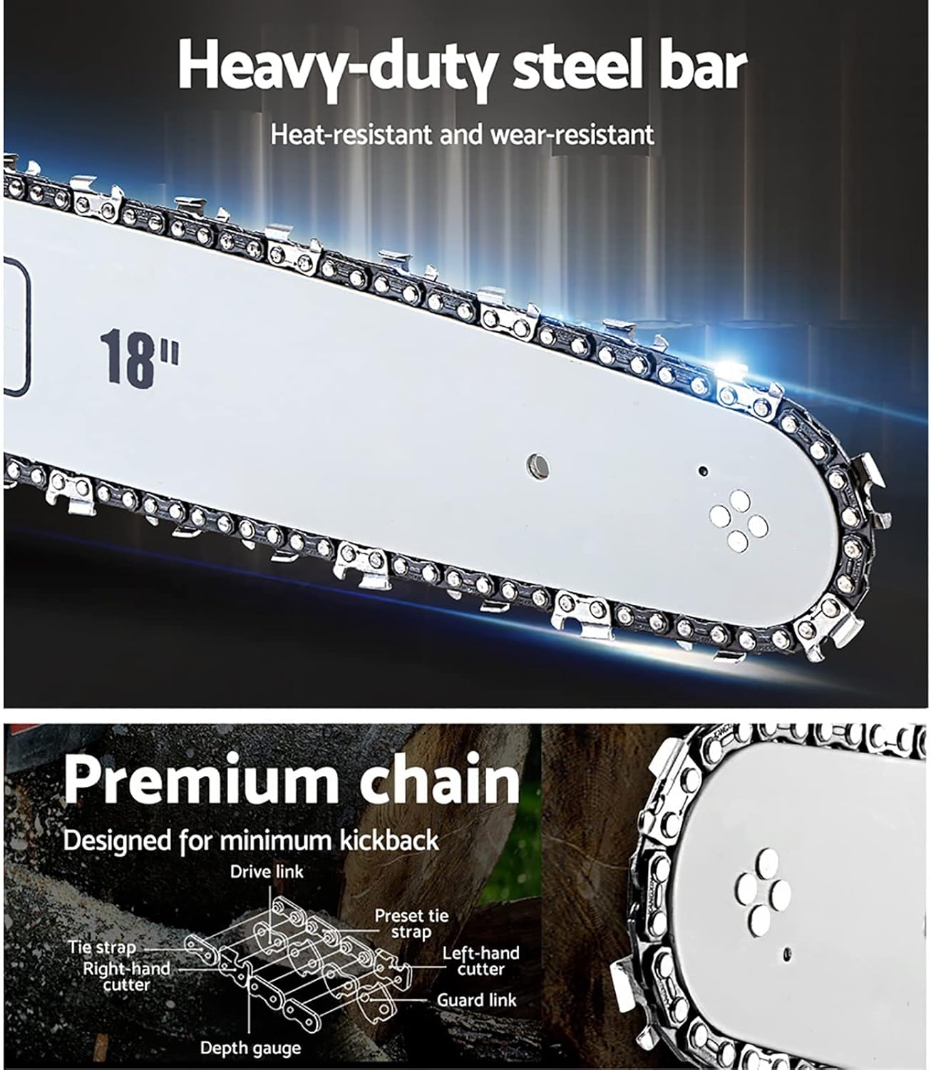 Giantz Chainsaw, 75Cc Cordless Petrol Hand Power Chain Saw Home Garden Farm Tree Gear, with Cover Self Cooling Flywheel Auto-Throttle Locking 18&rdquo; Bar E-Start image number 1