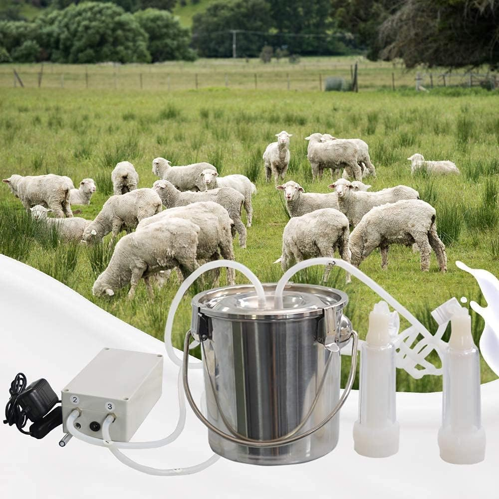 3L Goat Milking Machine,Pulsation Vacuum Electric Milker,Portable Automatic Breast Pump with 2 Teat Cups Stainless Steel Bucket for Goats(3L) image number 4