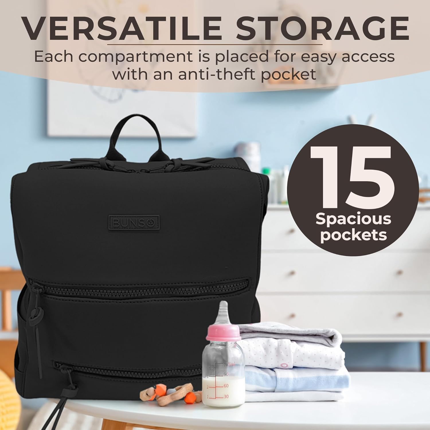 Lightweight Diaper Bag Backpack, Water-Resistant Neoprene Bag with Changing Pad, Stroller Straps, Wet Bag and Pouch image number 6