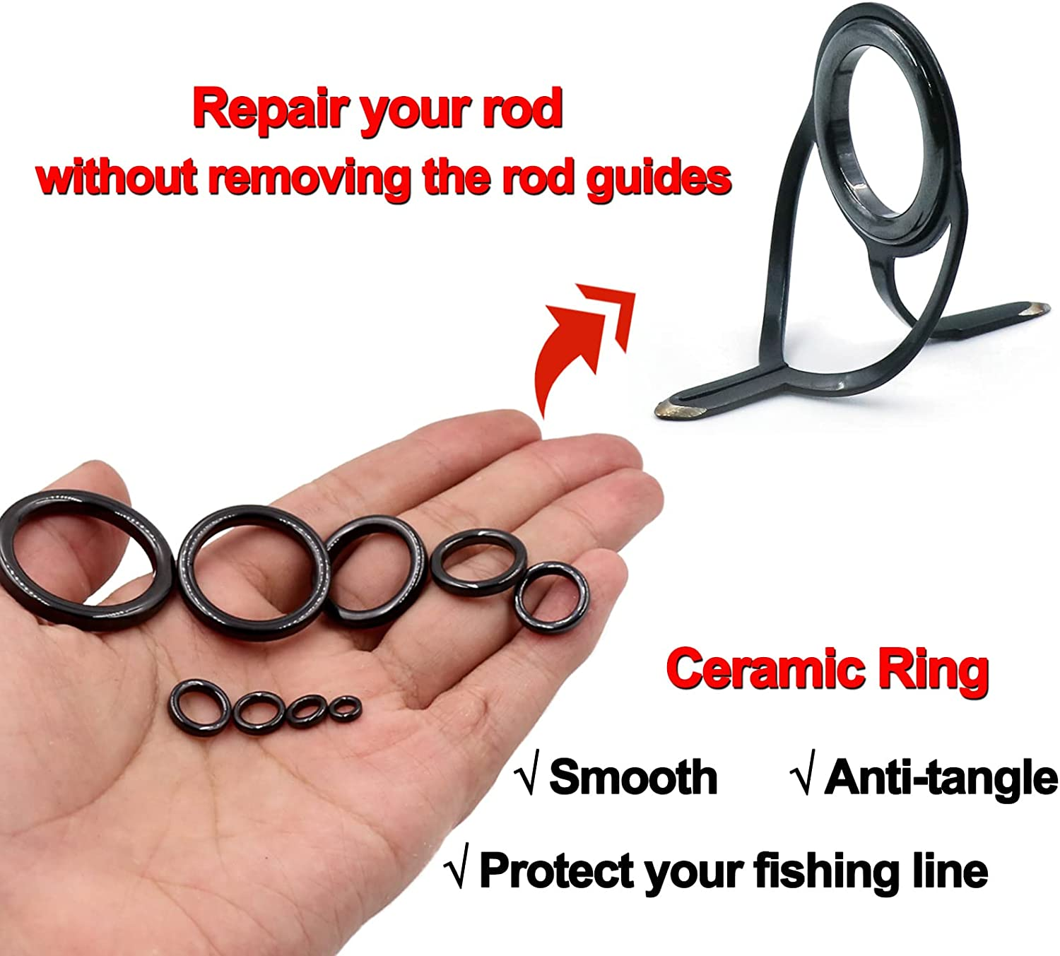 Fishing Rod Eyelet Repair Kit 60Pcs/160Pcs Fishing Rod Repair Kit 12 Sizes Fishing Pole Ceramic Guides Rings Replacement Kit - A_60Pcs image number 3