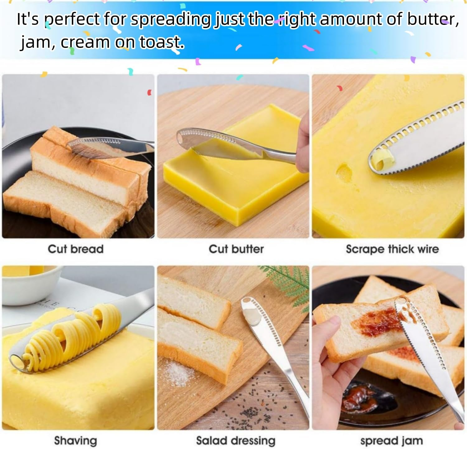 2 PCS Stainless Steel Butter Spreader Knife with Serrated Edge,3 in 1 Kitchen Gadgets Multi-Function Butter Spreader and Grater with Serrated Edge for Butter Cheese Jams Jelly image number 3