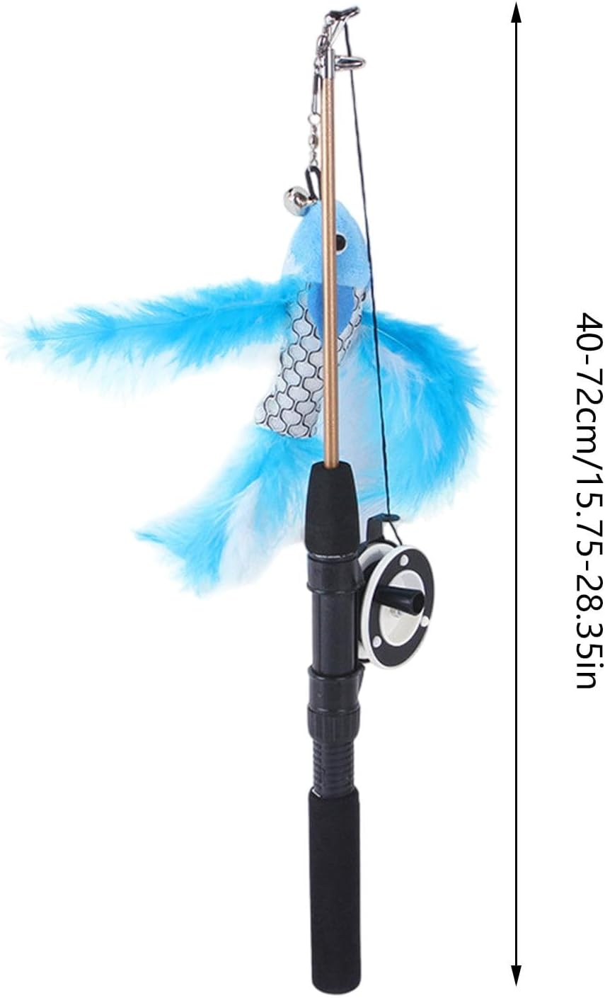 Lmyit Fishing Pole Cat Toy,Retractable Cat Wand Toy for Indoor Cats - Interactive Cat Toys Kitten Exercise Toys with 2-Section Fishing Pole for Indoor Outdoor Cats