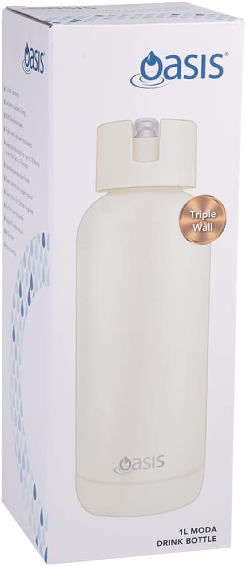 Oasis Ceramic Lined Stainless Steel Triple Wall Insulated 'Moda' Drink Bottle 1L - Alabaster image number 3