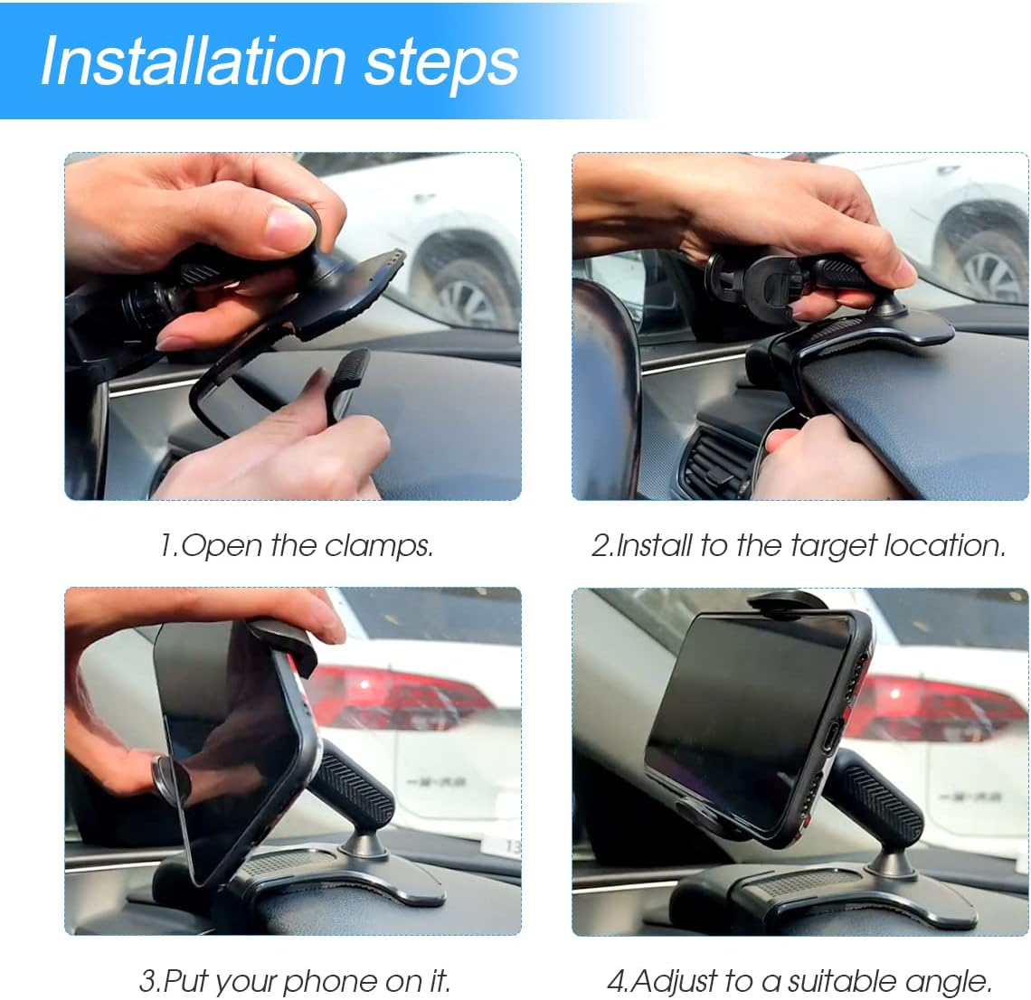 AUKEPO Car Phone Holder Mount, Clip on Dashboard Rearview Mirror, 360 Degree Rotation Cell Phone Stand, Ultra Stable and Non-Slip, Compatible with Iphone, Samsung, All Smartphones image number 6