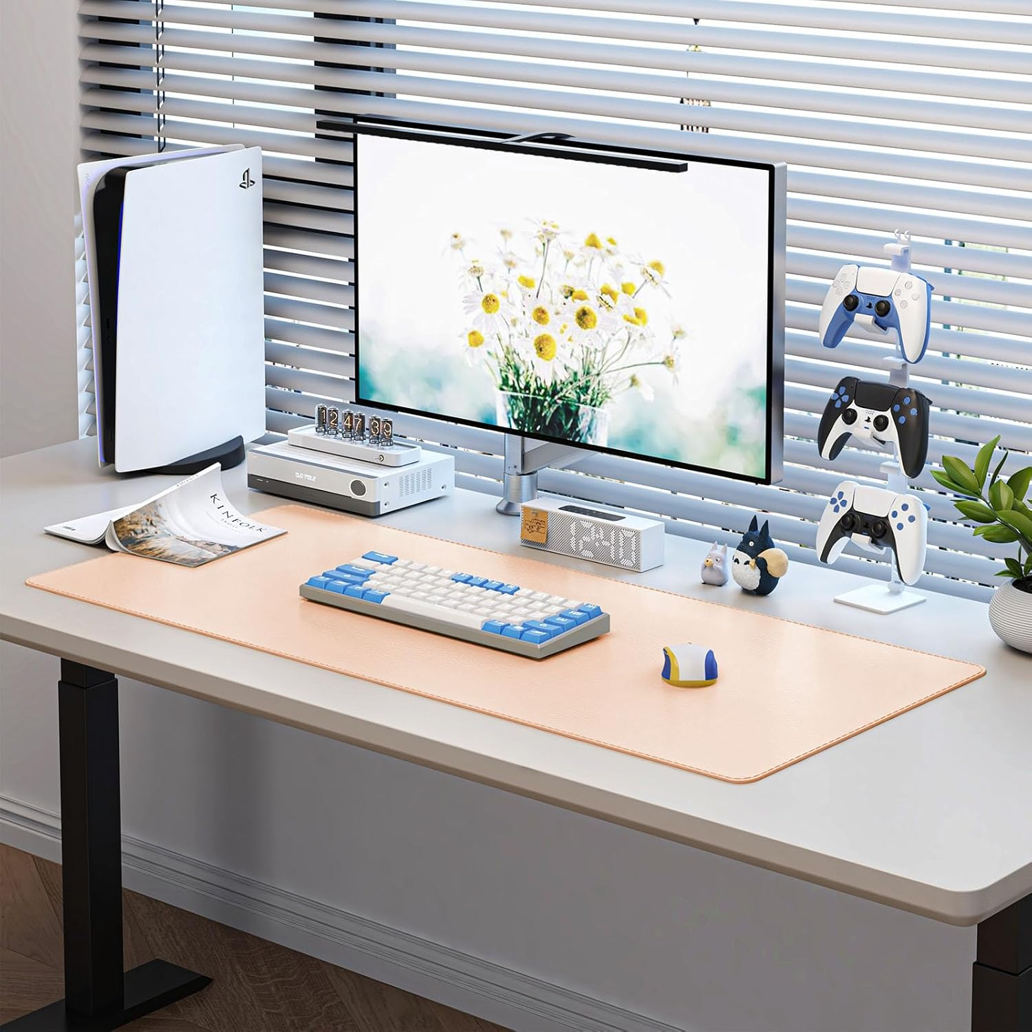 DAWNTREES 100X40Cm Leather Desk Pad Protector,Mouse Pad,Office Desk Mat, Non-Slip PU Leather Desk Blotter,Laptop Desk Pad,Waterproof Desk Writing Pad for Office and Home (Pink,100X40Cm)