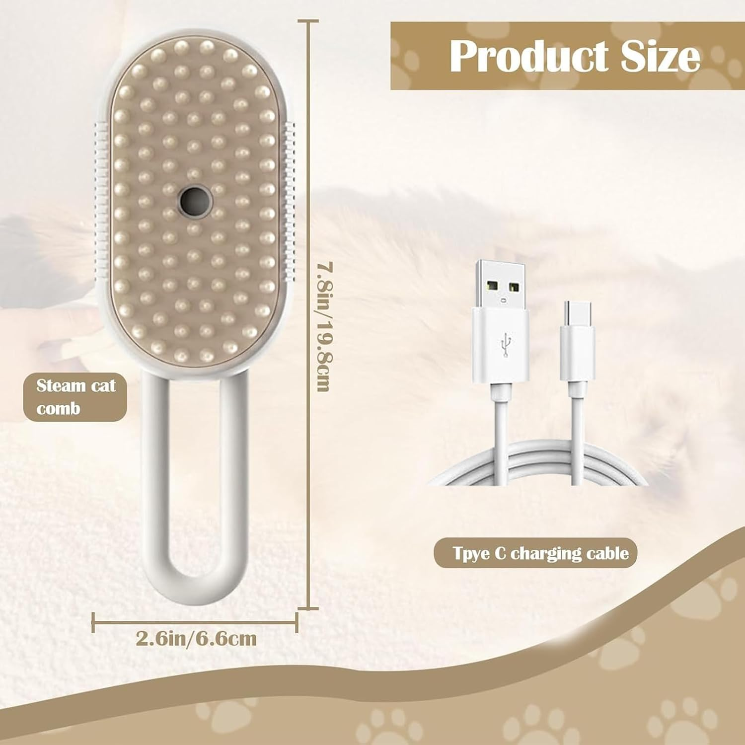 Steam Brush Cat Brush with Steam Pet Spray Massage Comb 3-In-1 Steam Brush Multifunctional Steam Brush Pet Hair Removal Comb Steam Brush Dog (Porcelain White) image number 3