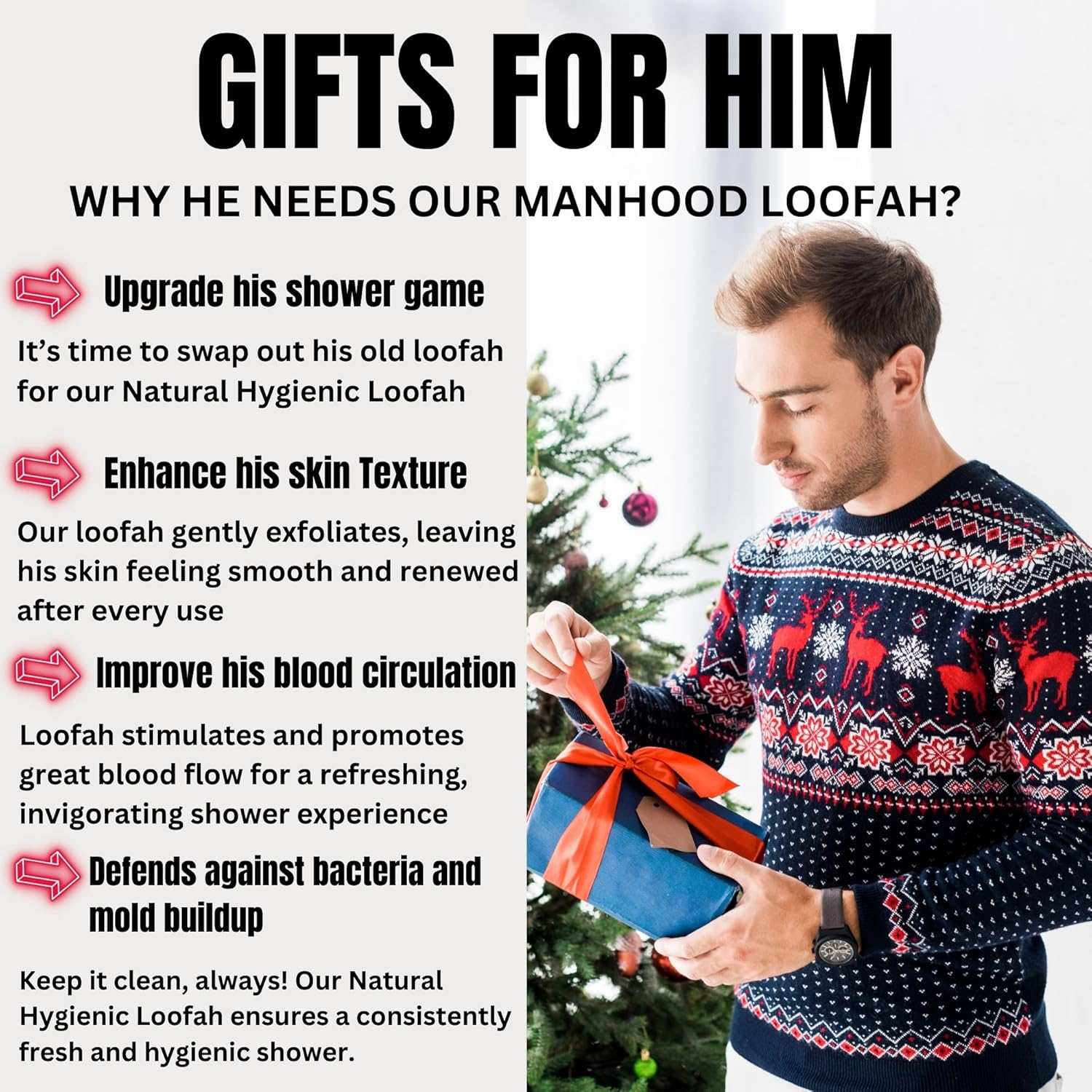 Rugged Natural Shower Loofah for Men - Tough Eco-Friendly Exfoliating Body Scrubbers, Durable & Gentle Terry Towel Cloth Pad for Manly Skin Care - Lufas, Luffa, Loufas Sponges image number 1