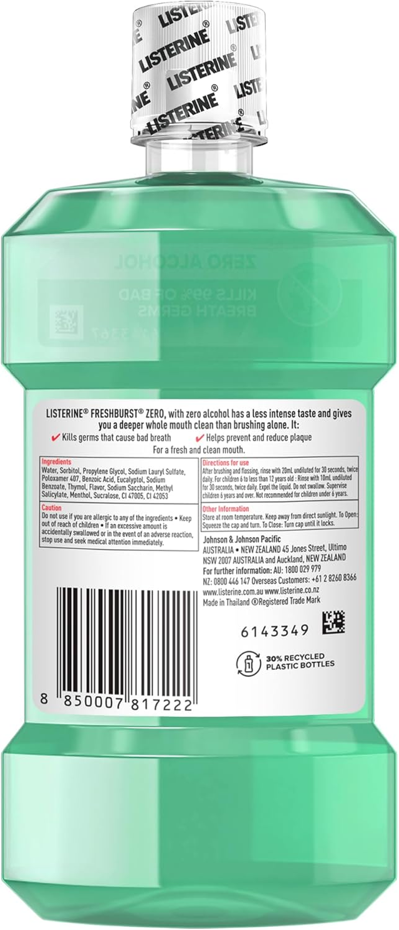Listerine Freshburst Zero Alcohol Mouthwash 250 Ml image number 1
