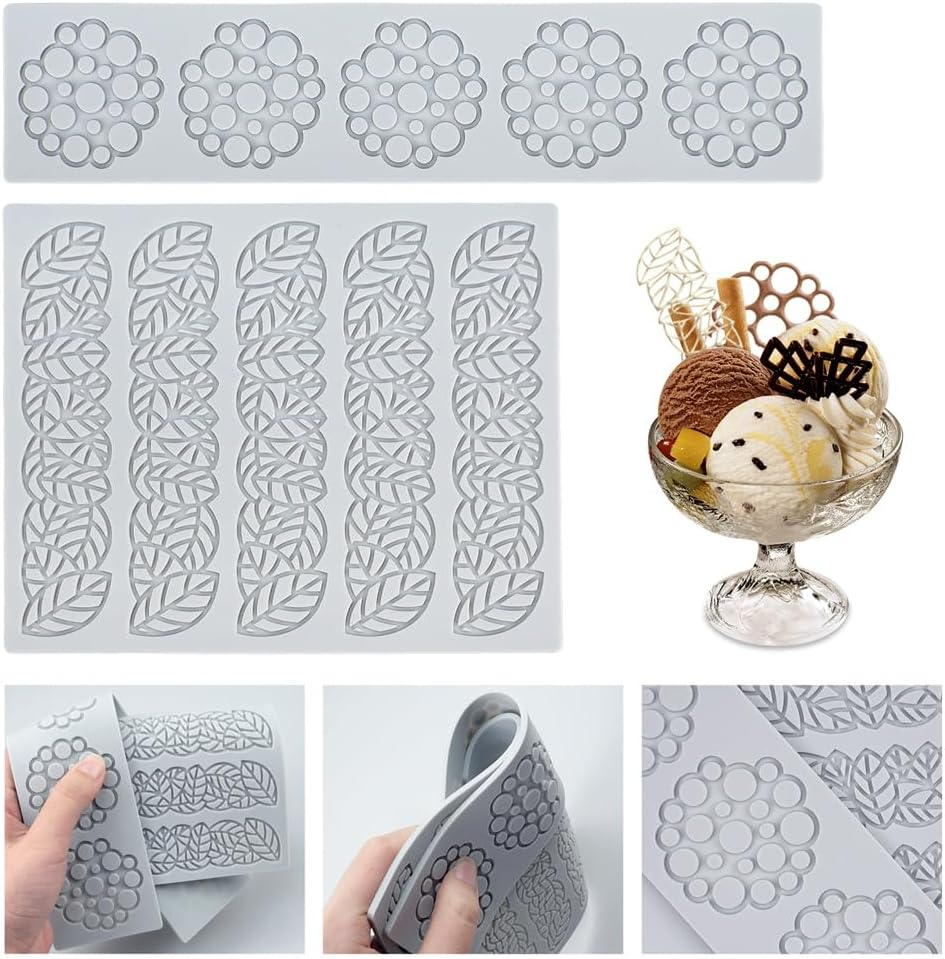 Yapithome Pack of 2 Silicone Lace Mat, Silicone Fondant Lace Mat, Silicone Mould Baking for Baking, Sugar Craft, Cake Decoration, Plate Decoration image number 3