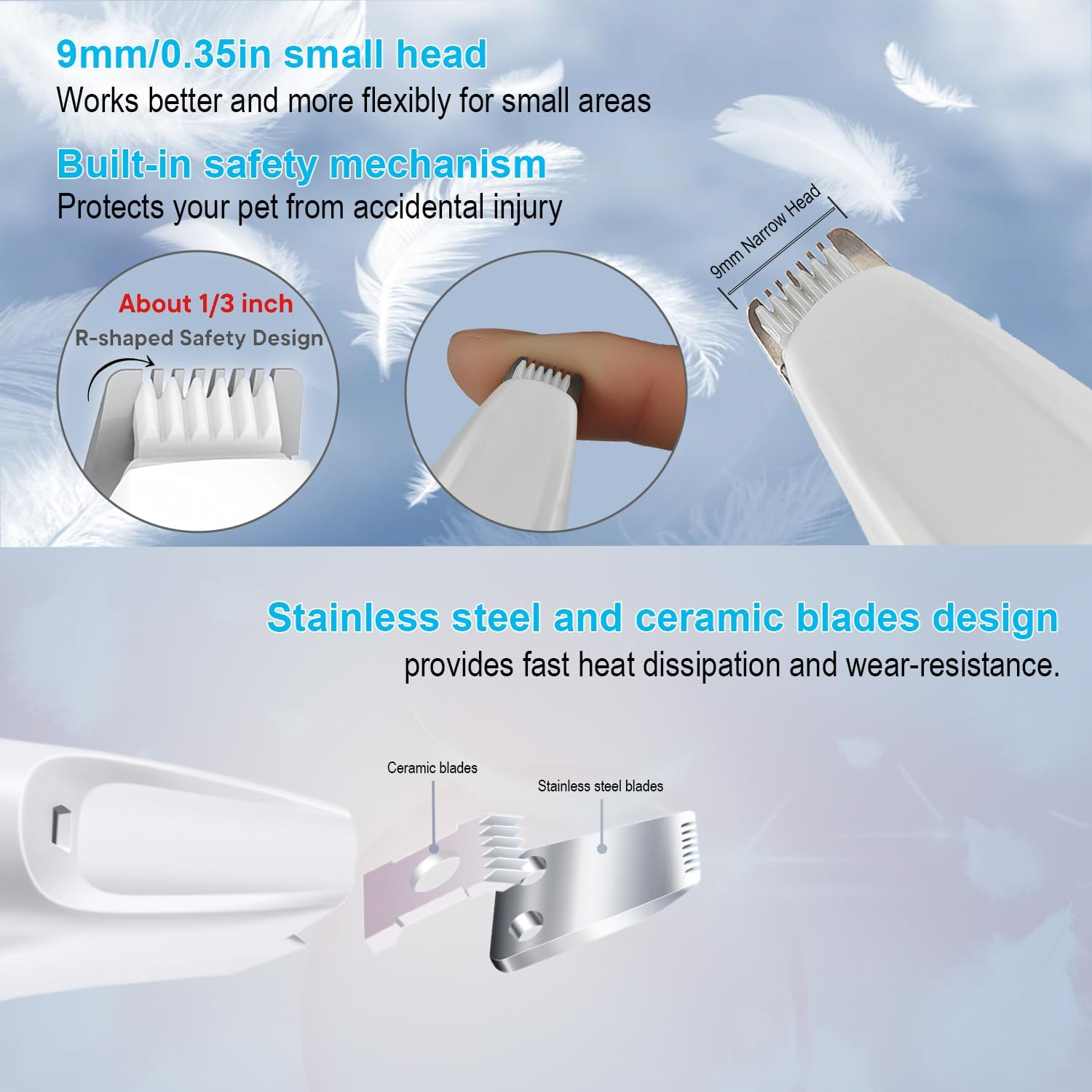 SZMDLX Dog Paw Trimmer with LED Light, 9Mm Blade, Low Noise, Rechargeable Pet Clipper for Dogs, Cats, Rabbits, Grooming for Paws, Ears, Face, Rump