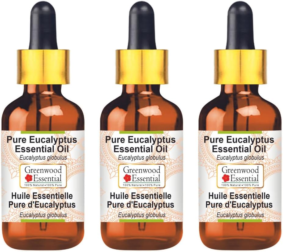 Greenwood Essential Pure Eucalyptus Essential Oil (Eucalyptus Globulus) with Glass Dropper Steam Distilled for Personal Care (Pack of Three) 100Ml X 3 (10Oz) image number 5