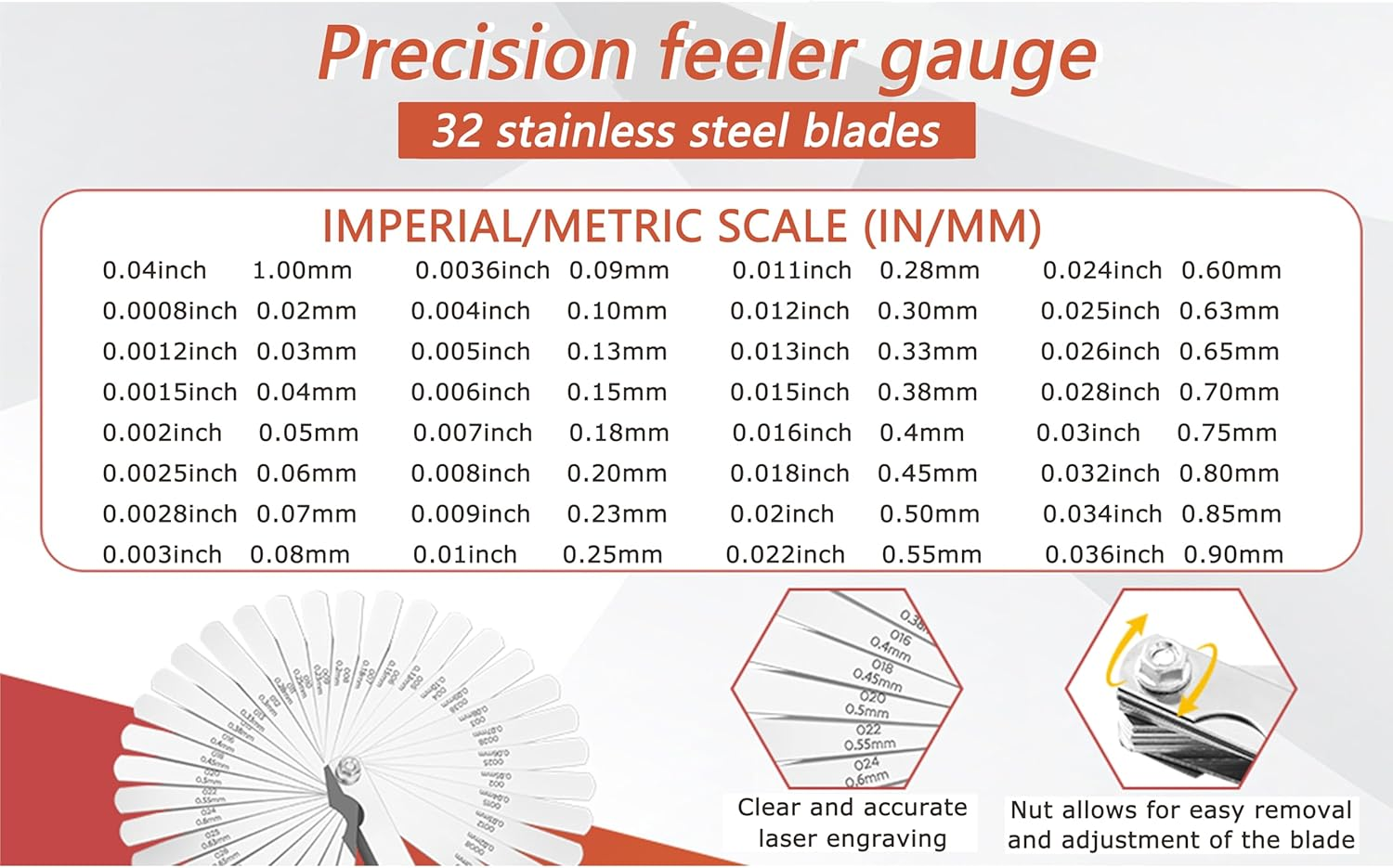 10Mm Jam Nut Valve Adjustment Tool with 32 Precision Feeler Gauges for Honda, Nissan, Toyota, and Japanese Car Engines&mdash;Valve Lash and Clearance Adjustment Kit image number 1