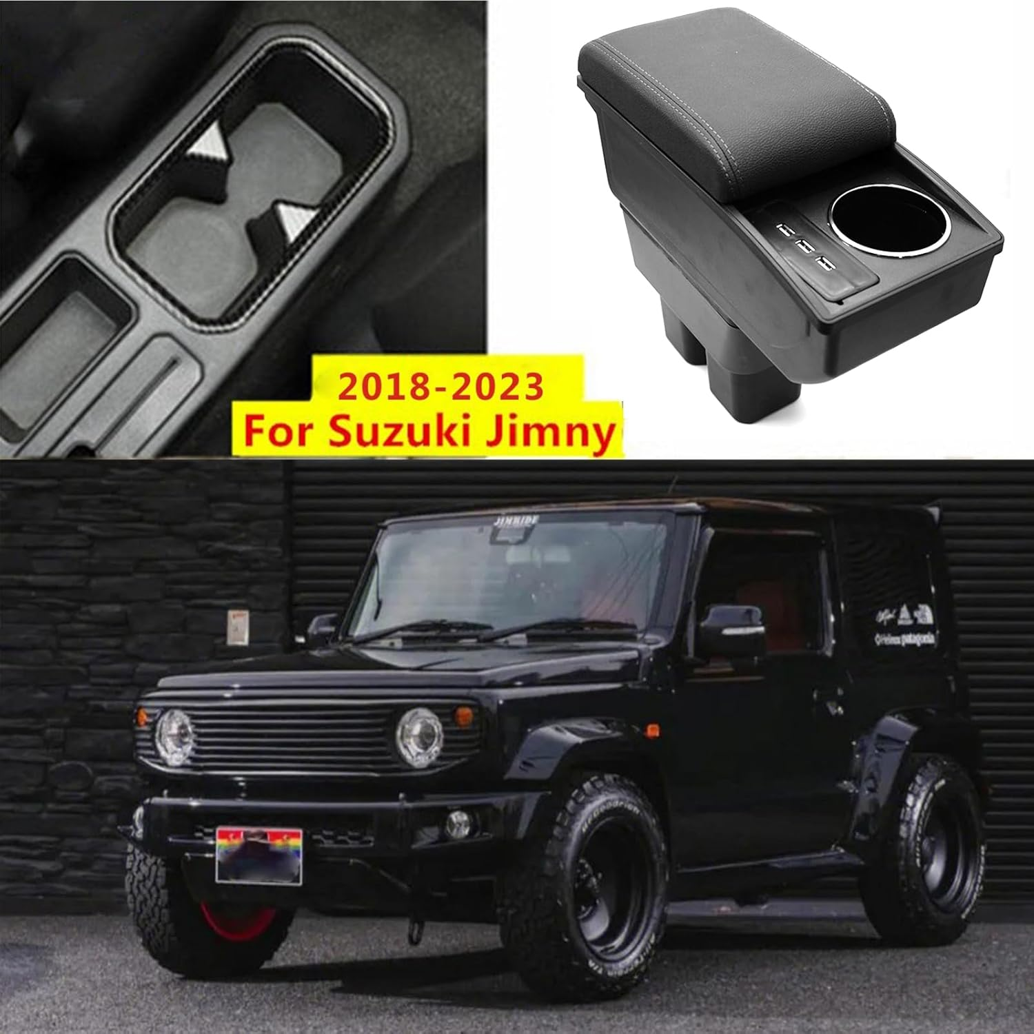 Tocsho Armrest Box for Suzuki Jimny JB64W/JB74W 2018-2023 Car Center Console Black Leather with Charging 3 USB Ports image number 3