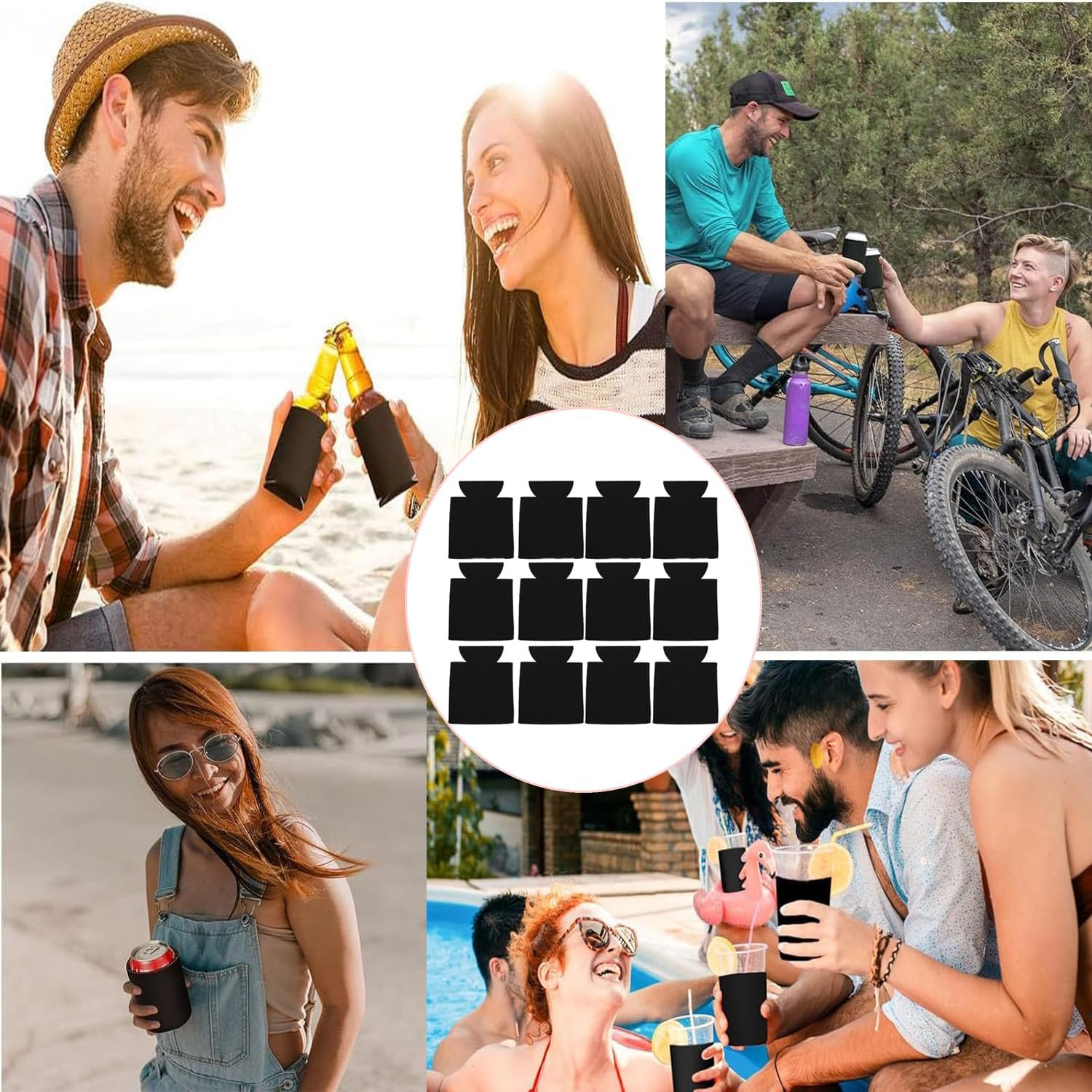 Yharnamite 20 Pcs Blank Beer Can Cooler Sleeves, Beer Can Coolers Sleeves, Soft Insulated Beer Can Cooler Sleeves for Soda, Beer & Water Bottles (Black) - Black image number 5