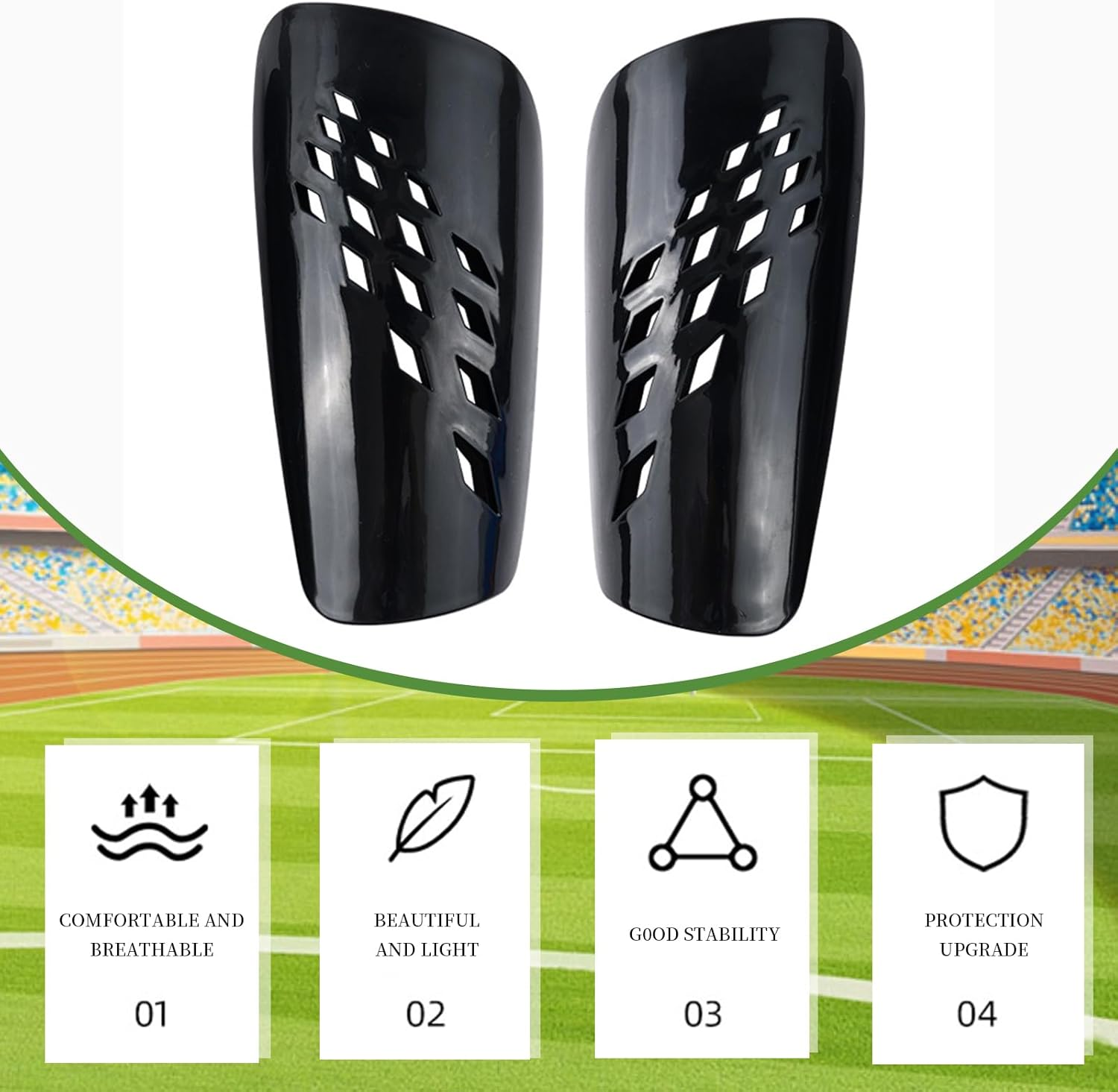 Soccer Ball Shinguards Board with Socks Breathable Insert Board Type Football Shin Guards with Sleeves Cushion Protection Shin Guards Reduce Shocks and Injuries for Unisex Football Games image number 3