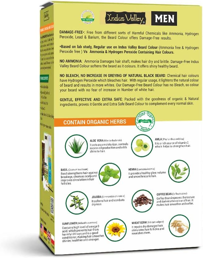 Indus Valley Natural Organic Damage Free Beard Hair Color & Moustache, Beard Dye for Grey Hair with Brush & Beard Oil Included (Black) image number 1