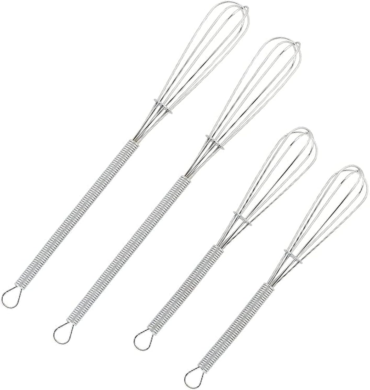 Wingsflying 4 Pack Mini Wire Kitchen Whisks Small Egg Whisk Gravy Sauce Mini Whisk Silver-Each of 2PCS 5 Inches and 7 Inches image number 1