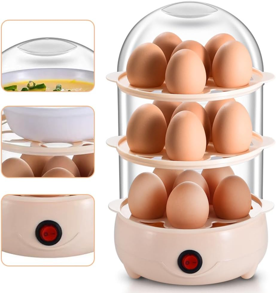 3 Tiers Egg Steamer, Double Layer Rapid Egg Cooker, Mini Egg Cooker Cooks 18 Eggs Perfectly with One-Button Operation for Vegetables Dumplings Buns with Automatic Shut Off, Noise Free (3 Tiers) image number 3
