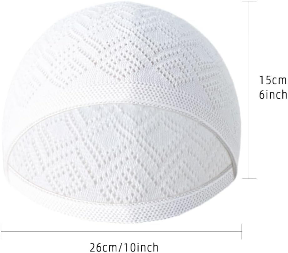 Quxyxso Men Muslim Prayer Kufi Hat Prayer Headwear Cap，Lslamic Muslim Knitting Kufi Topi Prayer Hat White