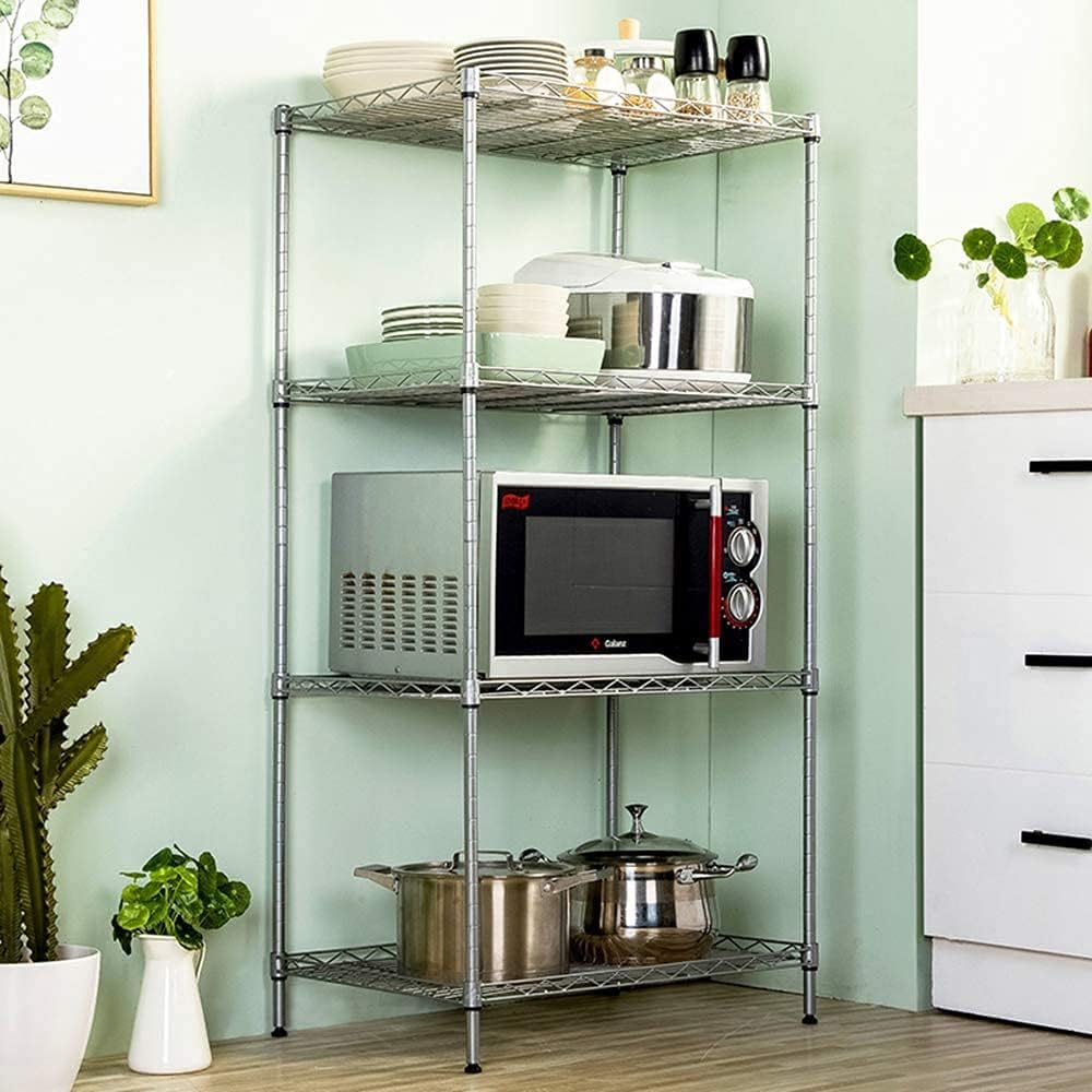 CAVSOIR 4 -Tier Shelf Carbon Steel Shelving Unit Adjustable Heavy Duty Wire Shelf Metal Height Shelves Unit Metal Storage Rack Durable Organizer (Silver, 4 Tier) image number 4