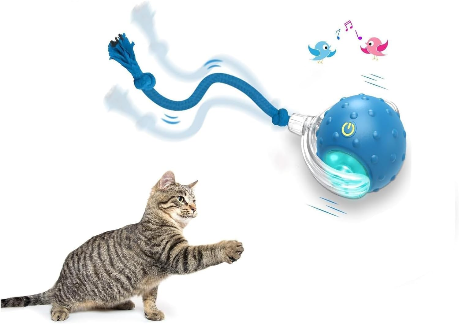 Interactive Cat Toy Ball - for Indoor Cats, Automatic Fast Rolling Cats Toys to Keep Them Busy, Self-Rolling Chirping Toy with 3 Modes, Motion Activated for High Energy Pets (Blue)