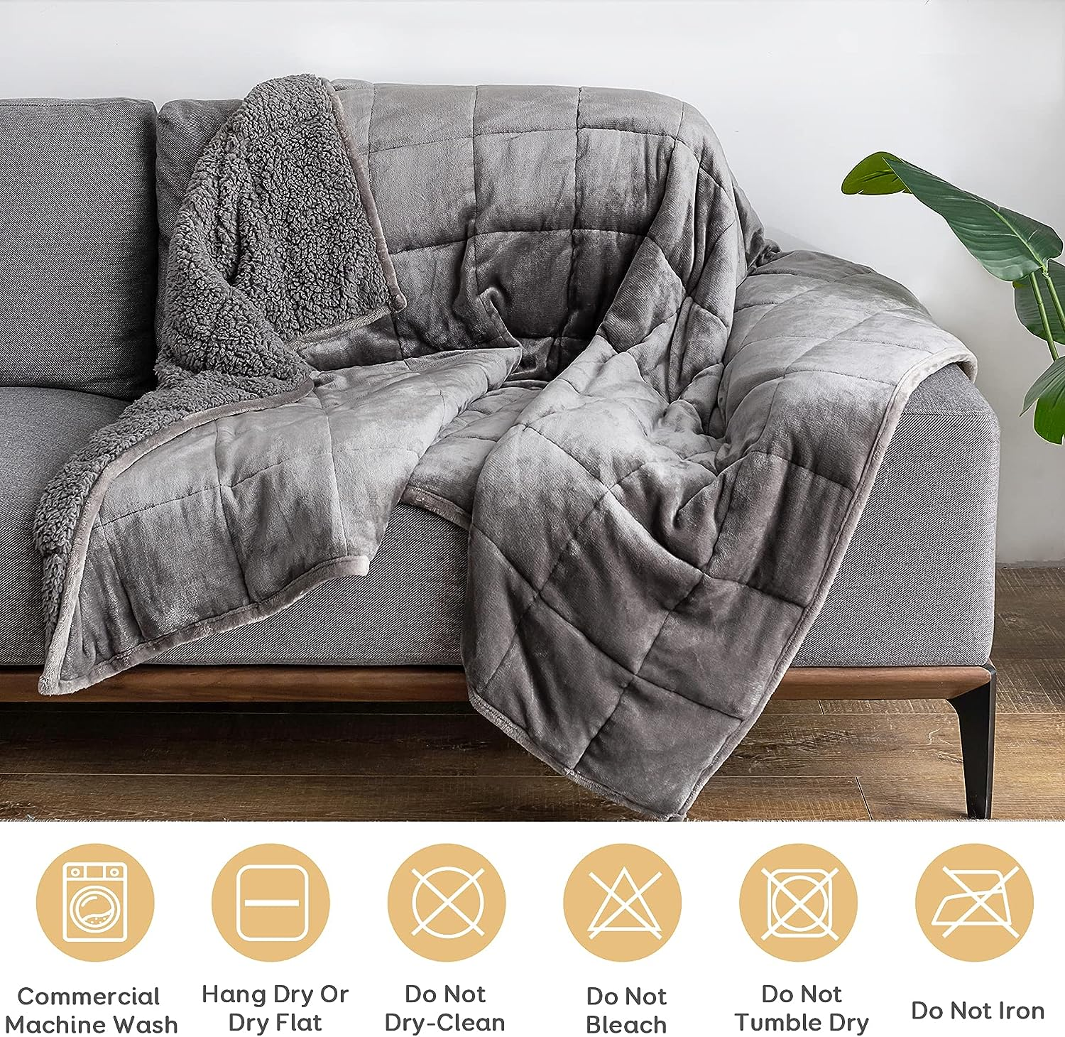Anjee Sherpa Weighted Throw Blanket for Adults, Grey Flannel 15 Pounds Heavy Blanket, Twin-Size Super Soft Fleece and Sherpa Extra Warm Bed Blanket for Couch, Bed, Chair, Sofa,60 X 80 Inches，15 Lbs image number 1