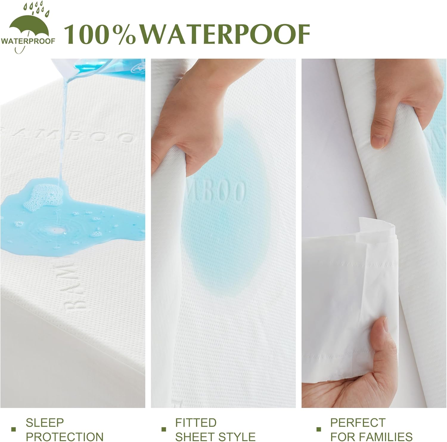 Mumullum Bamboo Waterproof Mattress Protectors Queen, Breathable and Durable Fitted Sheet Cover with 40CM Deep Pocket, Washable Mattress Pad Cover for Kid, Elderly, Pets image number 6