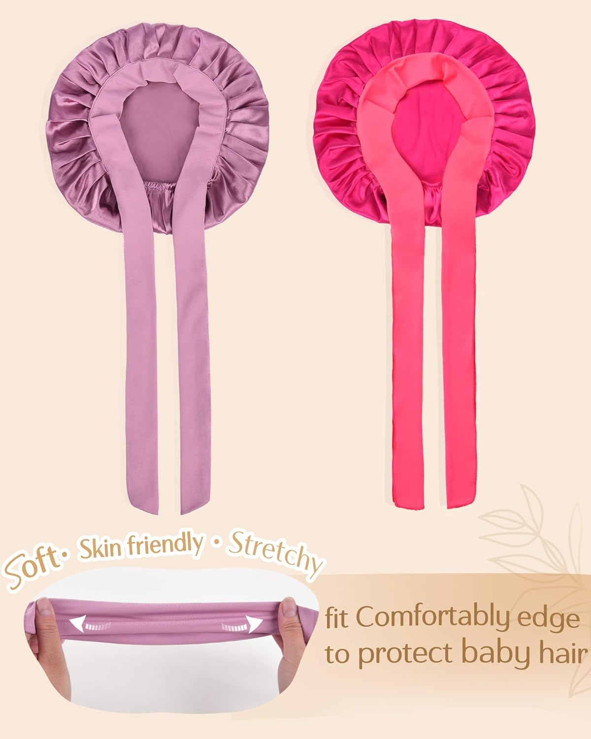 YANIBEST 2 PCS Baby Bonnet Silk Bonnet for Kids Sleeping Cap Curly Natural Hair Silk Bonnets for Girls Boys Infant image number 3