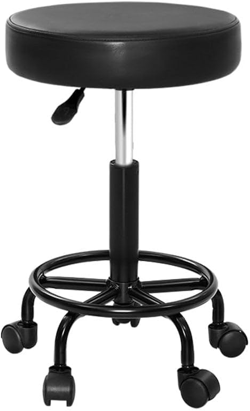 Artiss round PU Salon Stool, Bar Stools Swivel Lounge Drafting Chair Piano Guitar Seat Barber Chairs Outdoor Spa Indoor Home Office Kitchen Furniture, Adjustable Height Hydraulic Lift Black